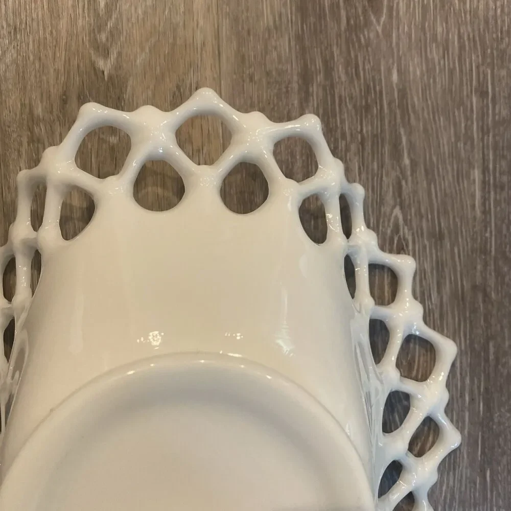 Westmoreland White Milk Glass Filigree Edge Bowl 12.75